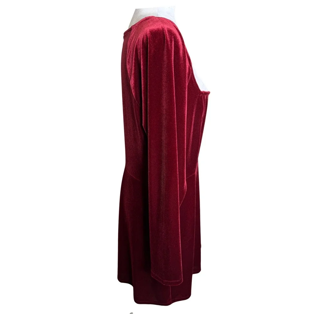 Old‎ Navy Red Velvet Mini Dress XL Fit Flare Square Neck Goth Whimsigoth